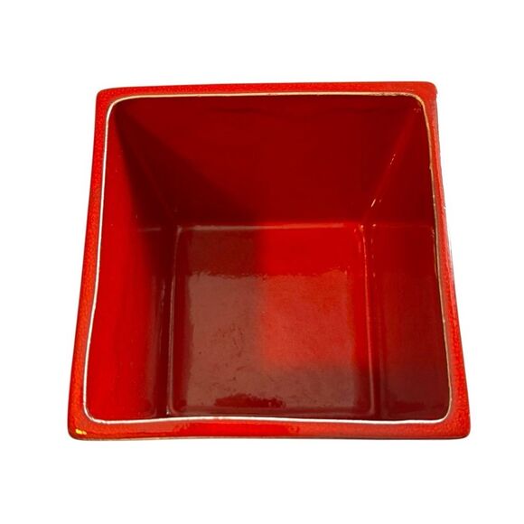 Crate & Barrel Red Square Ceramic Planter Utensil Holder Vase - Picture 5 of 5